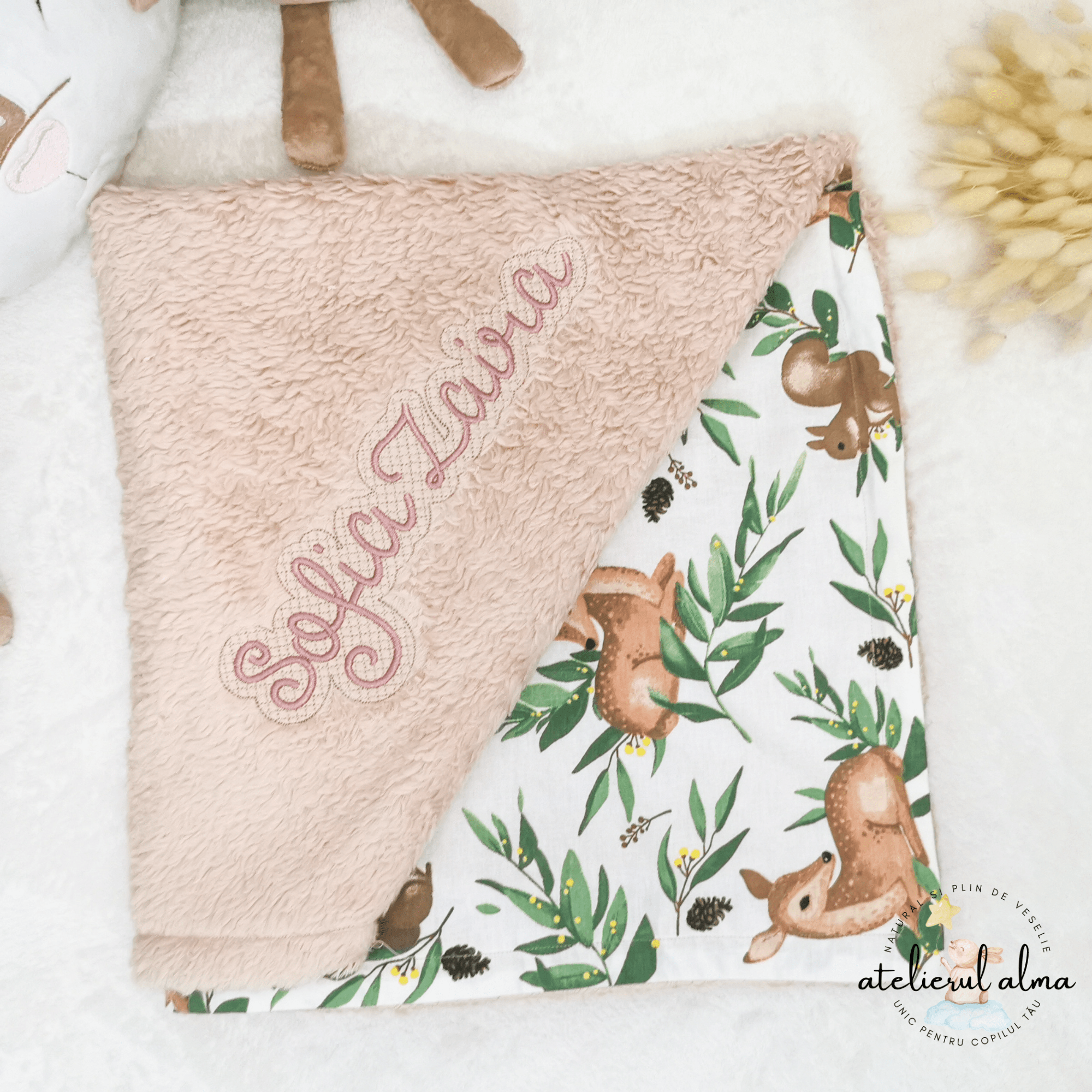 paturica minky, paturica plus bumbac, paturica pufoasa, produse pentru copii si bebelusi, paturici naturale si baby friendly, paturica din muselina personalizata pentru nou nascuti