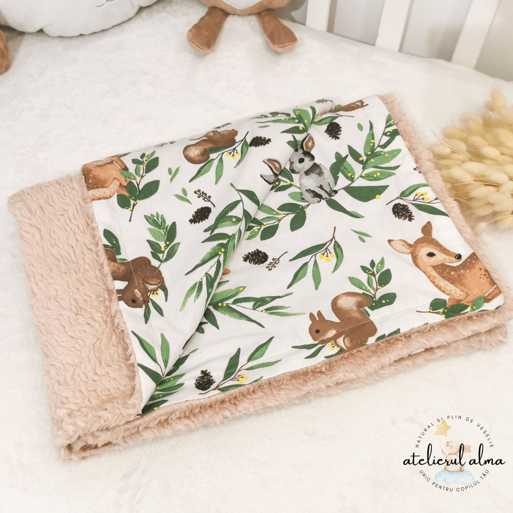 paturica minky, paturica plus bumbac, paturica pufoasa, produse pentru copii si bebelusi, paturici naturale si baby friendly, paturica din muselina personalizata pentru nou nascuti