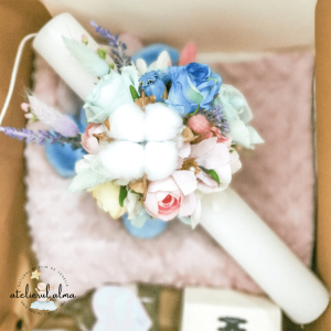 Lumanare botez flori albastre