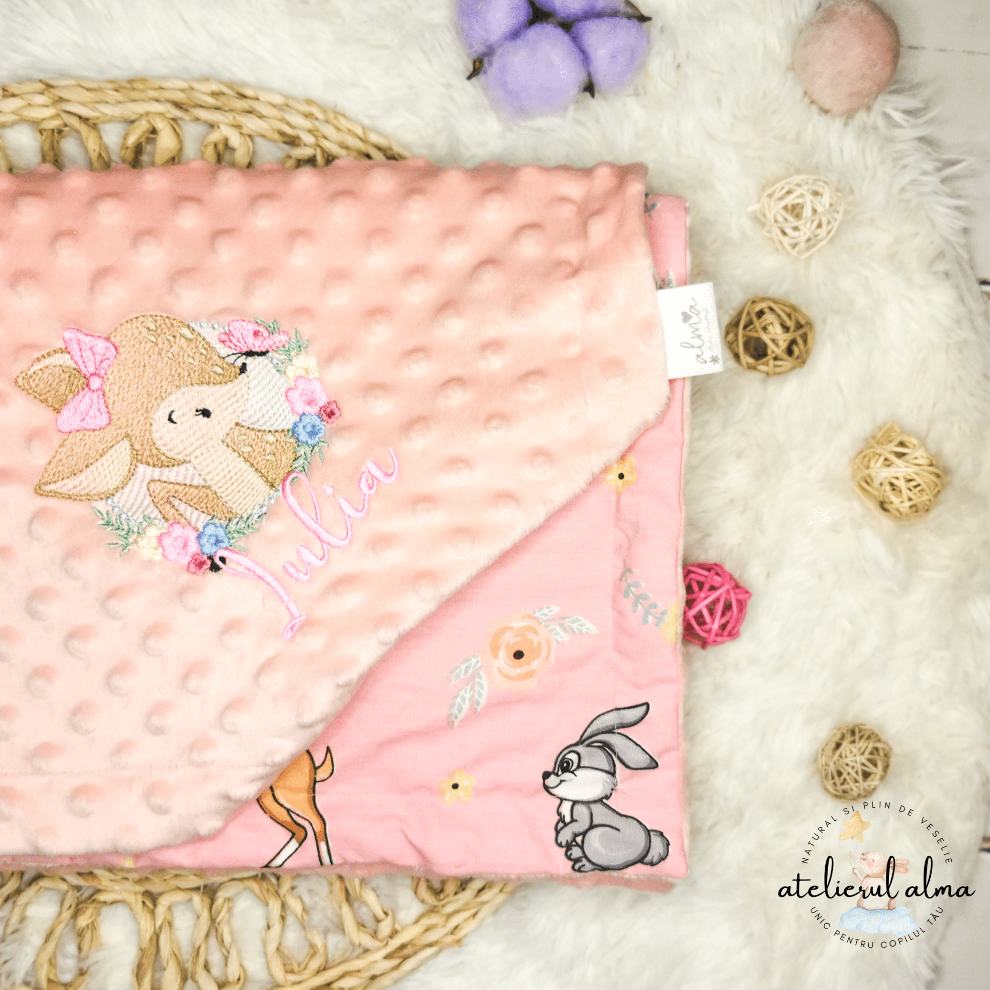 paturica minky, paturica plus bumbac, paturica pufoasa, produse pentru copii si bebelusi, paturici naturale si baby friendly, paturica din muselina personalizata pentru nou nascuti
