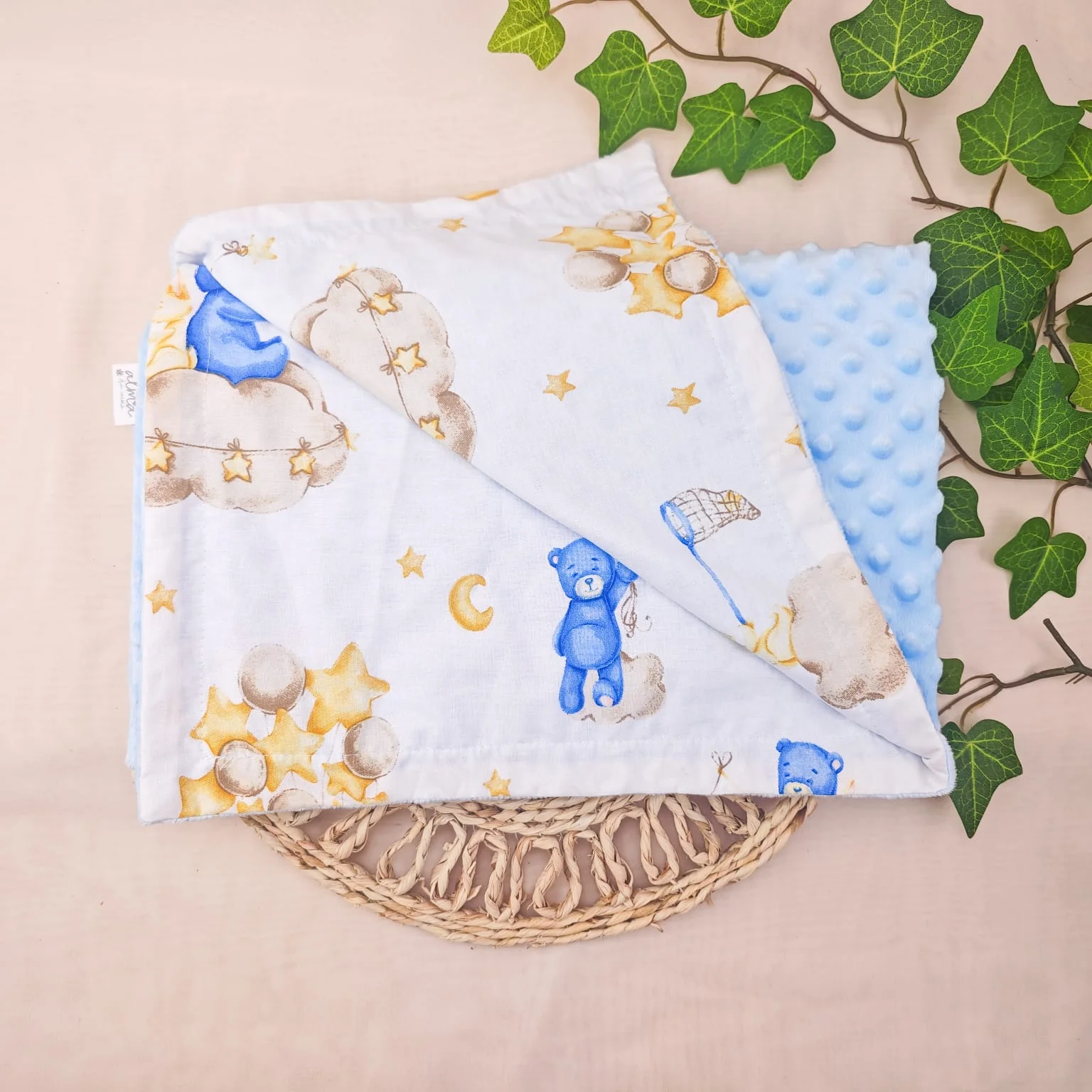 paturica minky, paturica plus bumbac, paturica pufoasa, produse pentru copii si bebelusi, paturici naturale si baby friendly, paturica din muselina personalizata pentru nou nascuti