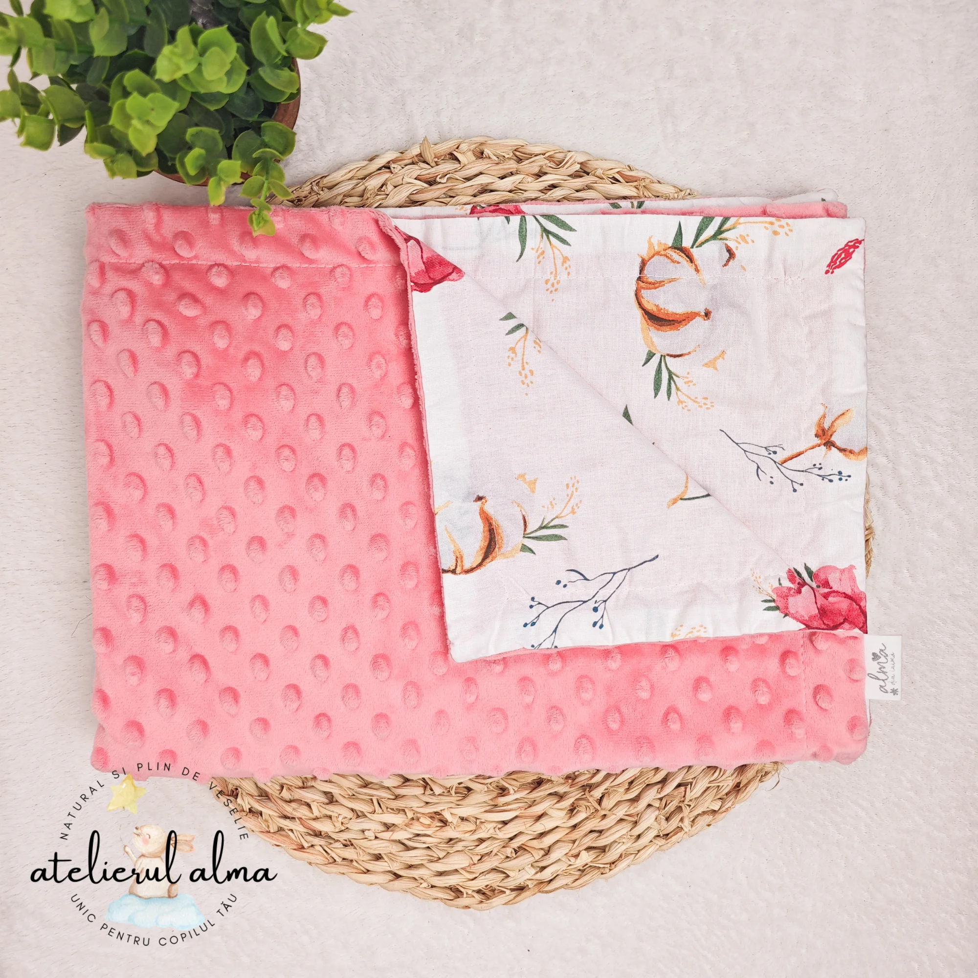 paturica minky, paturica plus bumbac, paturica pufoasa, produse pentru copii si bebelusi, paturici naturale si baby friendly, paturica din muselina personalizata pentru nou nascuti