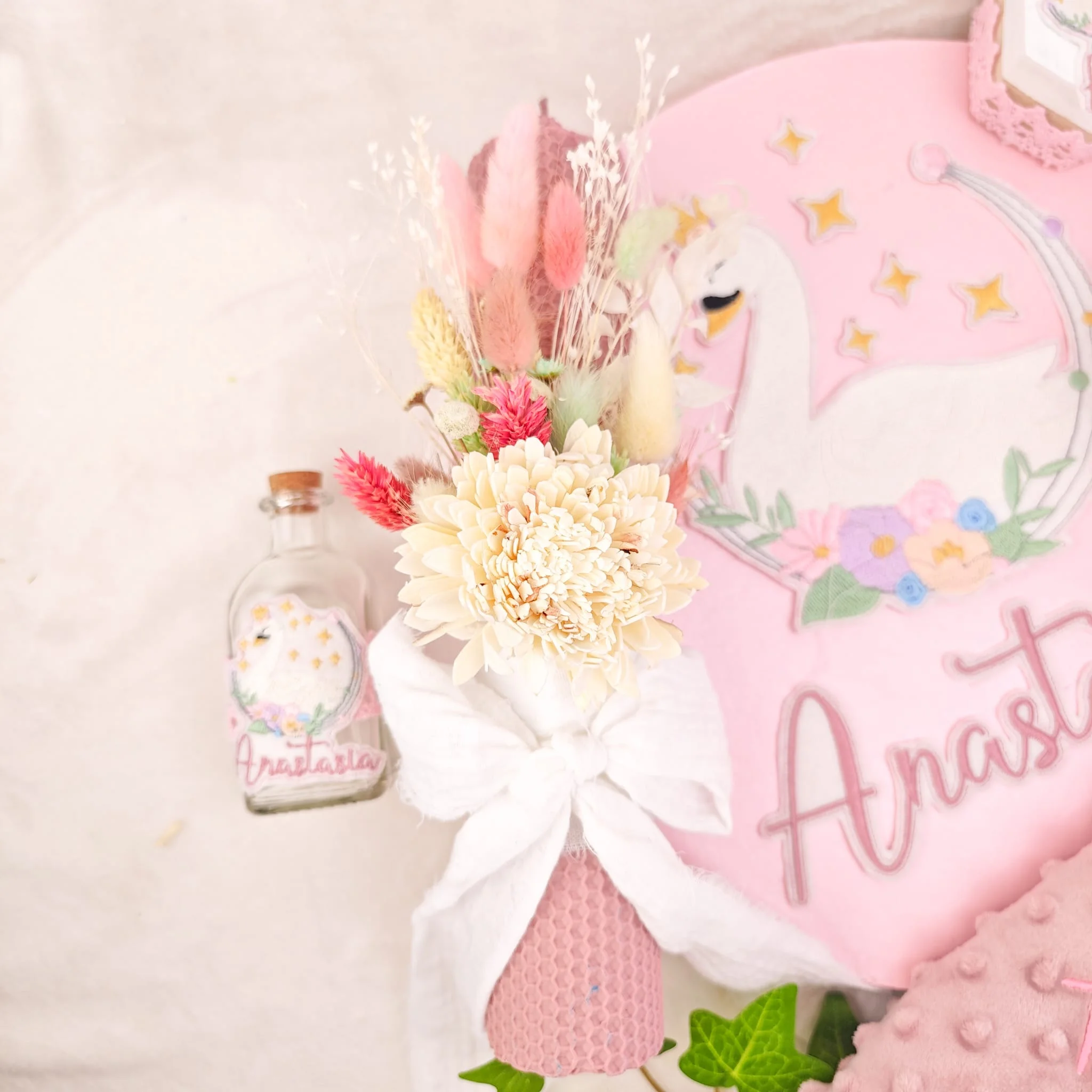 trusou de botez pentru biserica, lumanare botez personalizata, lumanare flori uscate