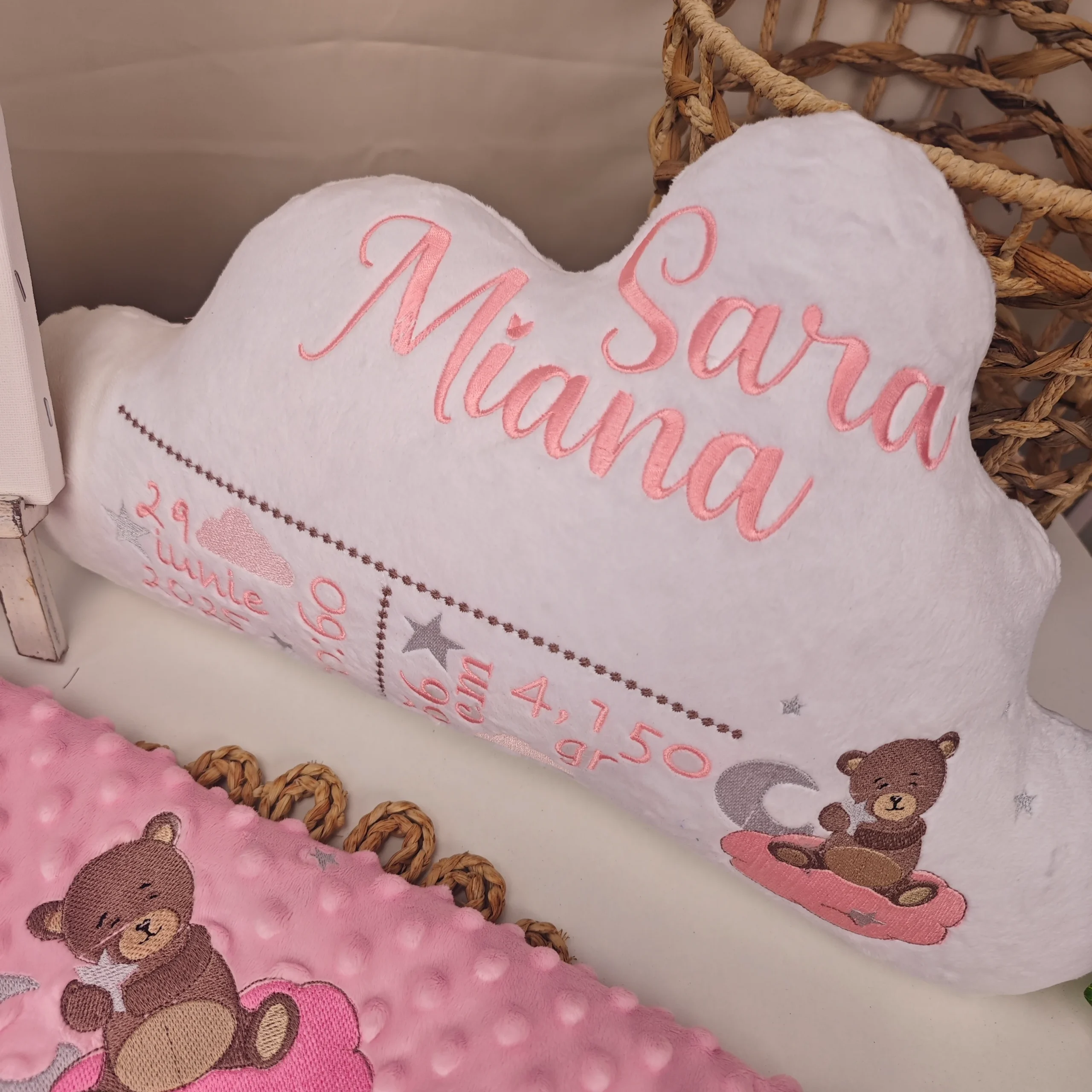 imagine cu perna antiaplatizare bebelusi, perna personalizata bebe, perna muselina